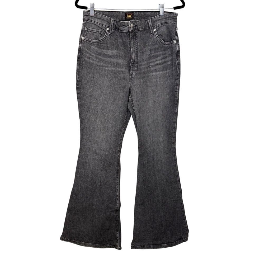 Lee Flare Jeans 32M Gray Washed Denim Y2K Boho Retro Stretch